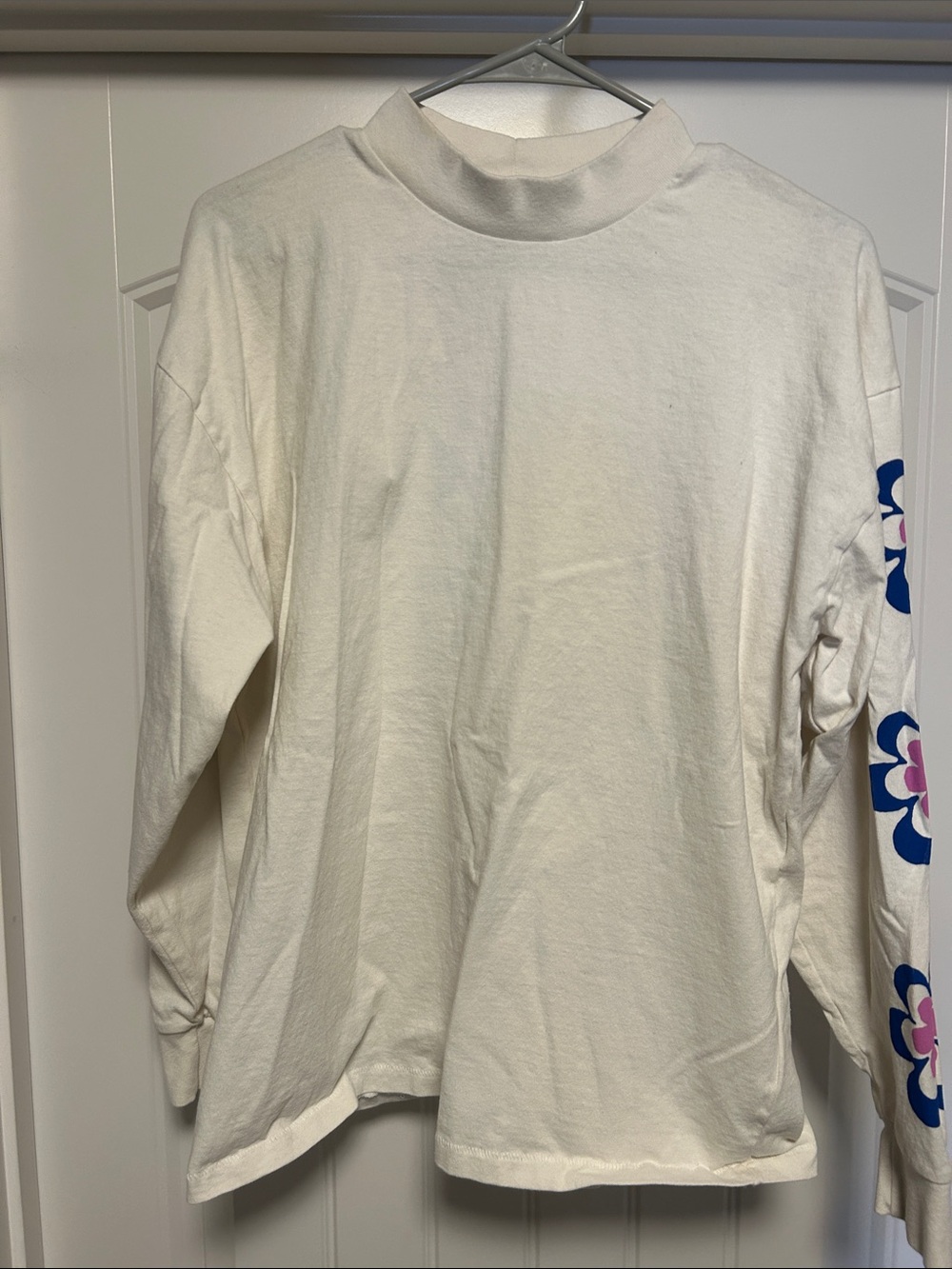 Urban Outfitters Cream Long Sleeve Tee with Blue & Pink Floral Sleeves